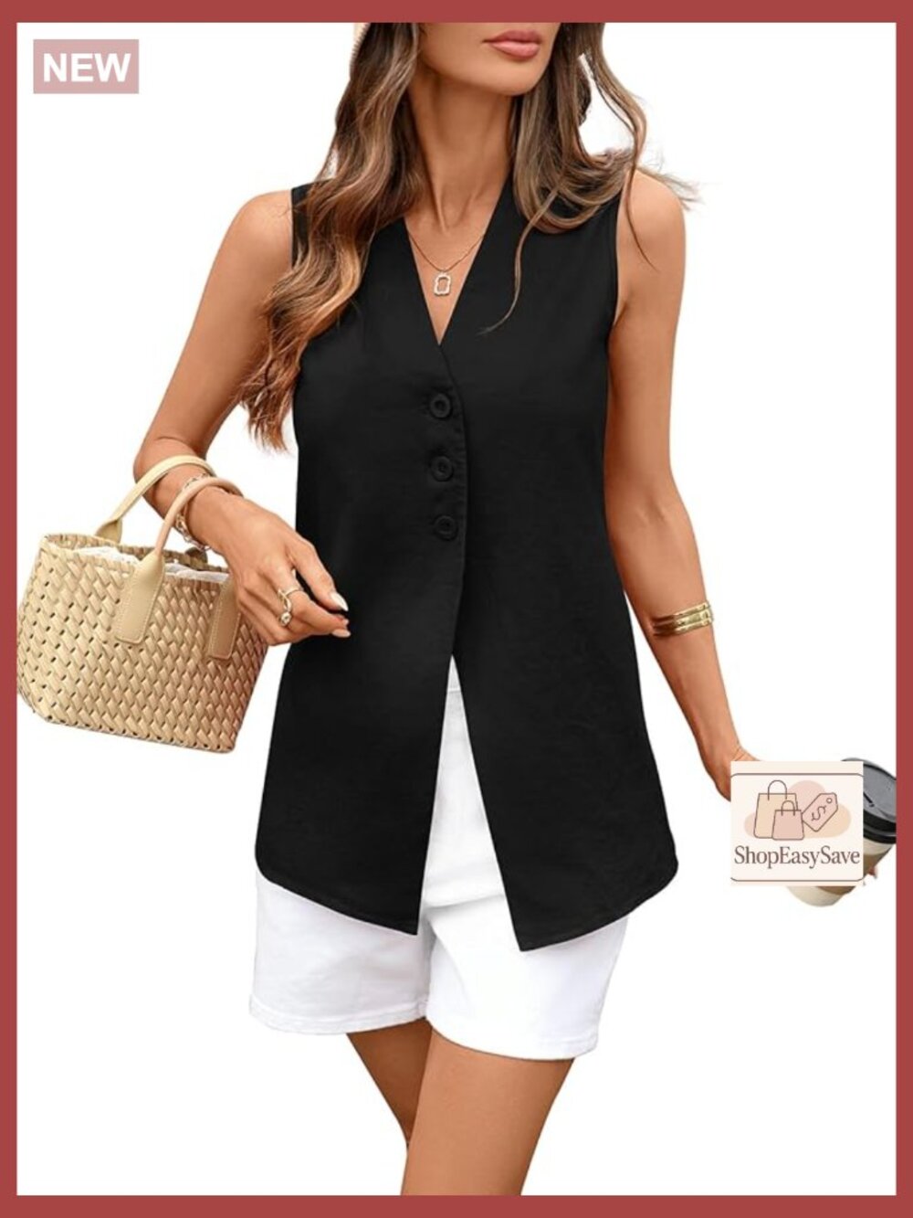 V-Neck Linen Cotton Vest Sleeveless Blazer Chic Minimal Back Tie Adjustable
